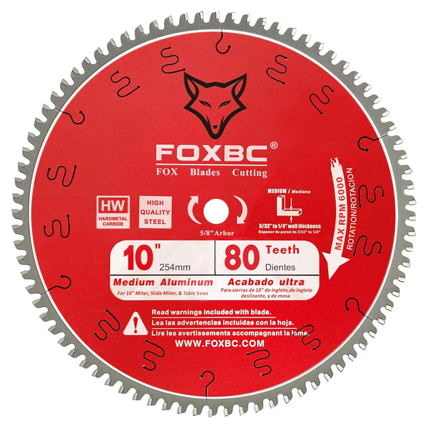 FOXBC 10-Inch Miter/Table Saw Blade 80-Tooth TCG for Aluminum and Non-Ferrous Metal & Plastic Cutting with 5/8-Inch Arbor