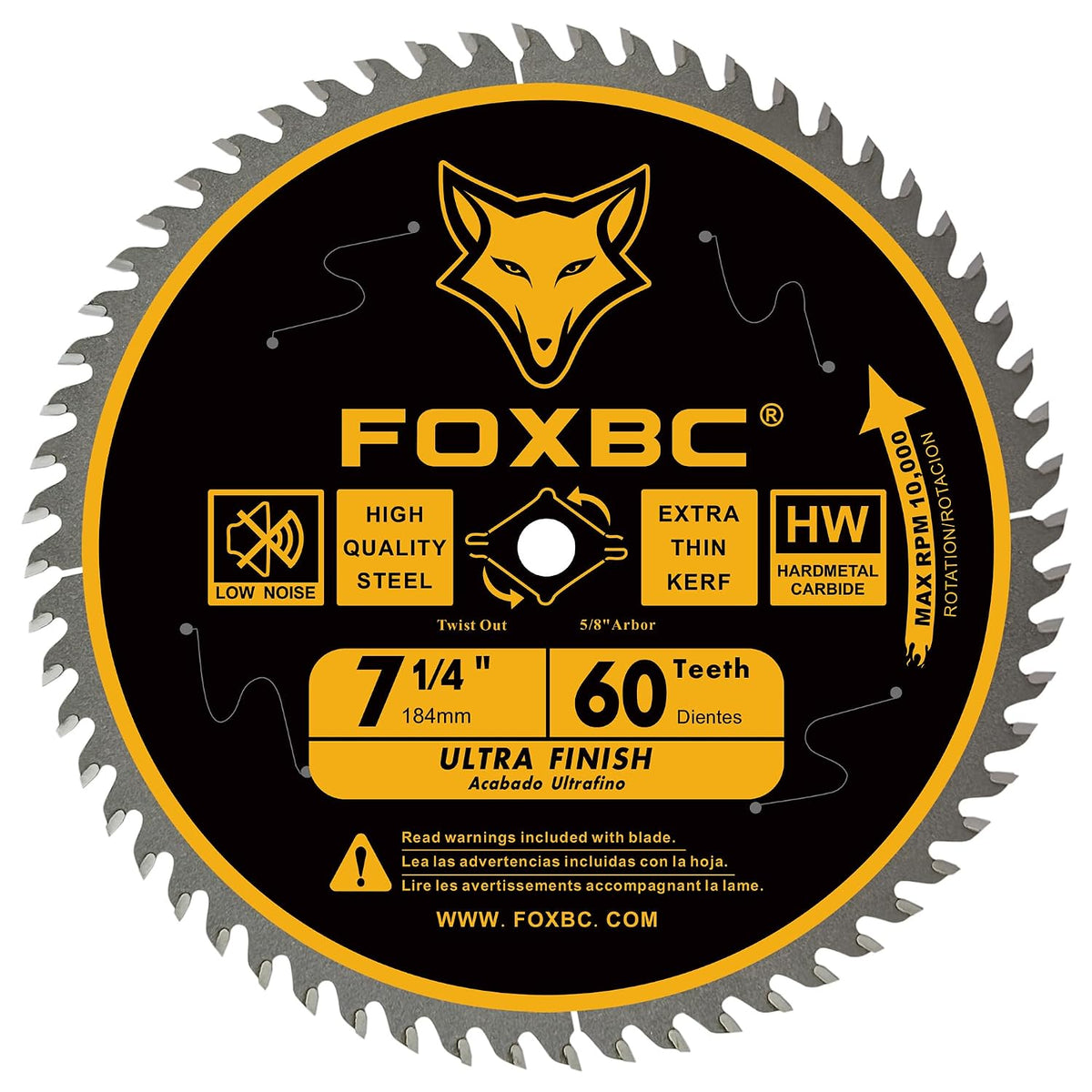 FOXBC 7-1/4 inch Circular Saw Blade for Wood, 60-Tooth, Ultra Fine Finish - 2PK