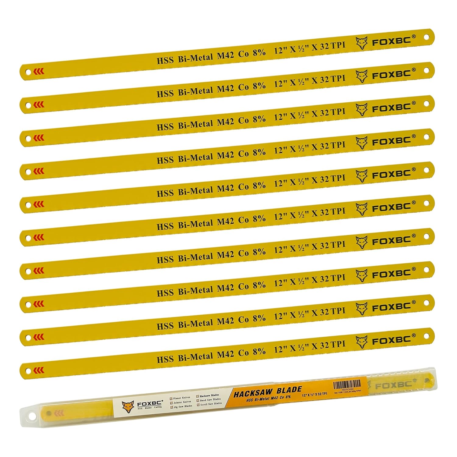 FOXBC 12-Zoll-Bügelsägeblatt 32 TPI, M42 Bimetall-Metallschneiden, 10er-Pack