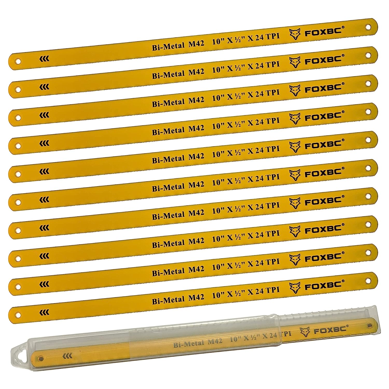 FOXBC 10-Zoll-Bügelsägeblatt 24 TPI, Bimetall M42, Metallschneiden, 10er-Pack