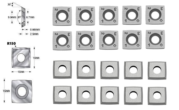 FOXBC 15x15x2.5mm R150 Carbide Inserts Knife for FOXBC, Sheartak Spiral Cutterhead and Ci1-R4 Easy Wood Woodturning Tool - 10 Pack