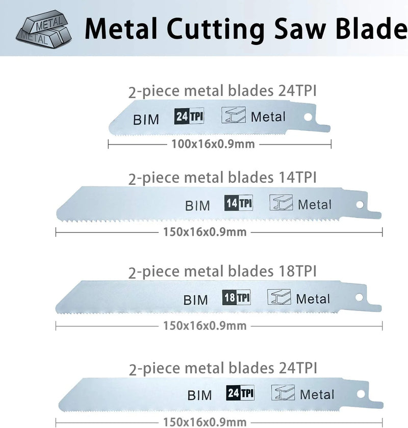 Reciprocating Saw Blades for Wood, Metal, Plastic Cutting Set. for DEWALT, Bosch, Makita, Milwaukee, Skil, Craftsman, Porter-Cable, Ryobi, Ridgid, Black&Decker and more