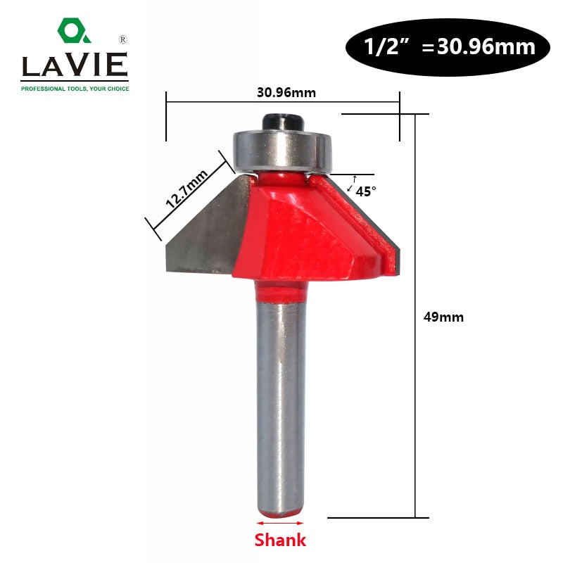 6mm 6.35mm Shank 45 Degree Chamfer Router Bit Edge Forming Bevel Woodworking Milling Cutter