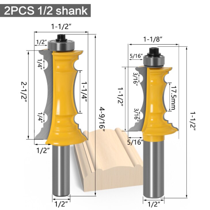 2 PCS Router Bit Set, 1/2-Inch Shank Woodworking Wood Molding Cutter, Mitered Panel Cabinet Door Router Bits