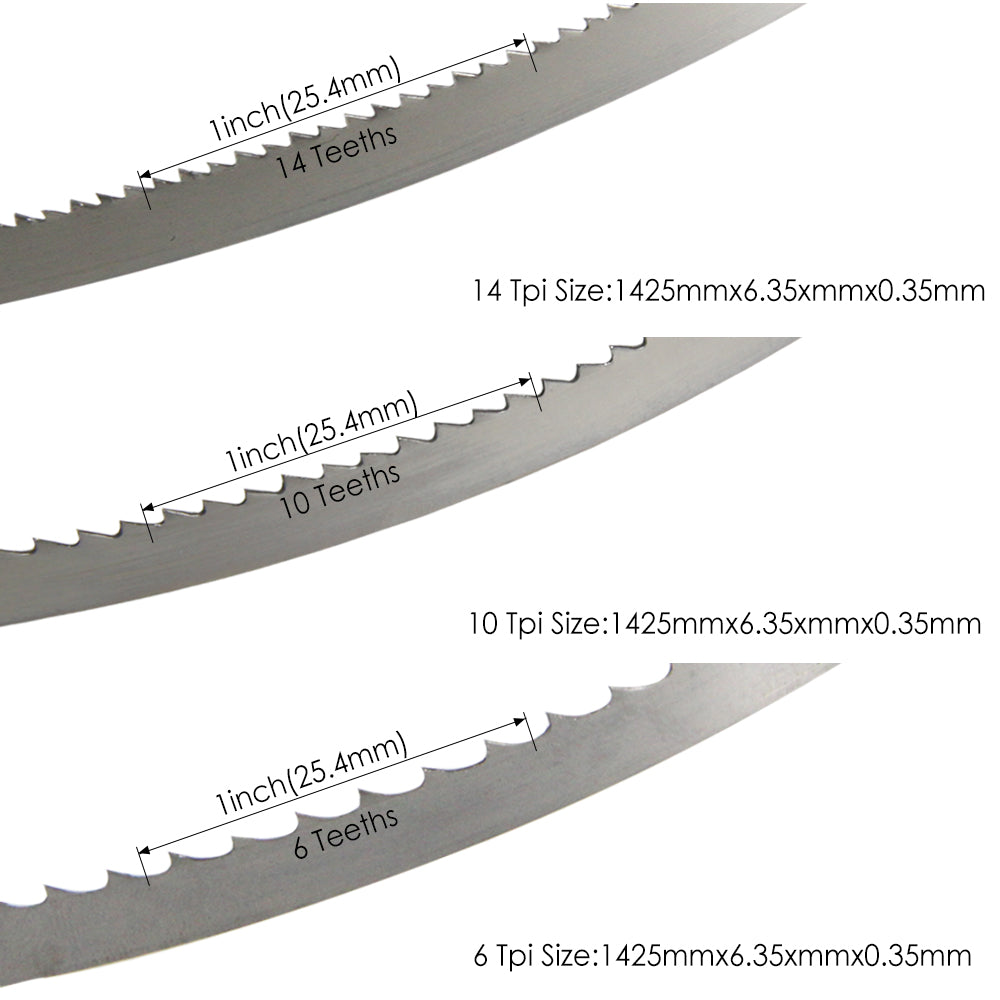 Bandsägeblatt 56'' x 1/4'' 1425 x 6,35 mm 6 TPI, 10 TPI, 14 TPI für 8'' Delta, Draper, Nutool, FOX, Silverline Bandsäge – 2 Stück