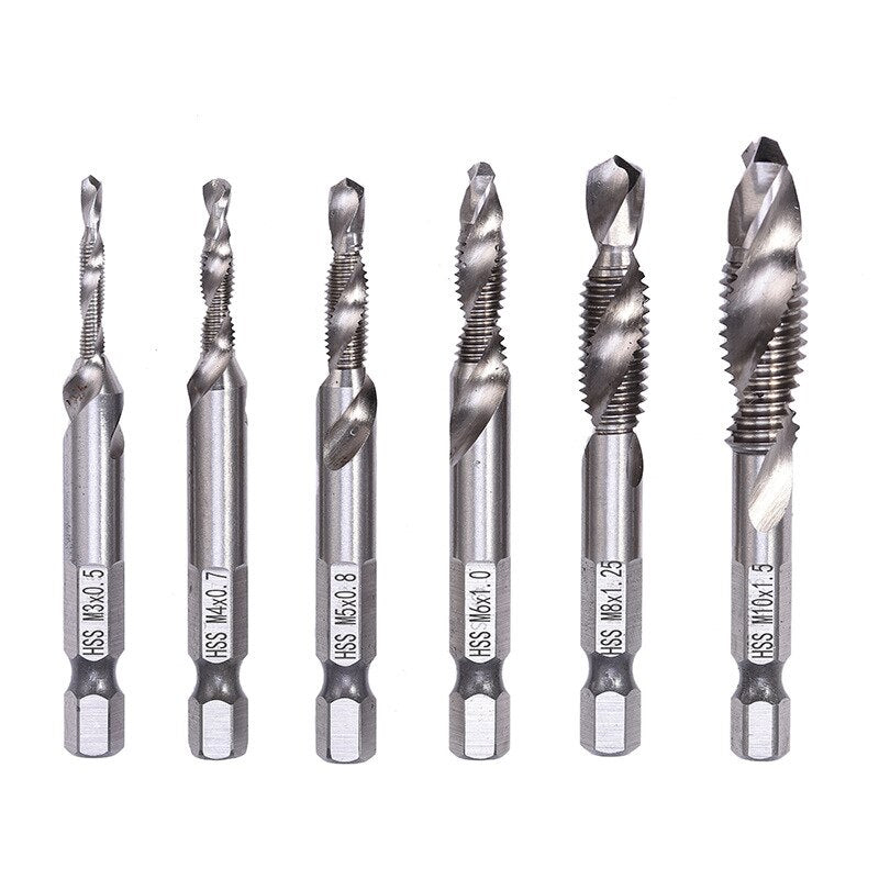 6Pcs Titanium Plated HSS Screw Drill Thread Metric Tap Drill Bits M3 M4 M5 M6 M8 M10 Hex Shank Screw Machine tap Tool