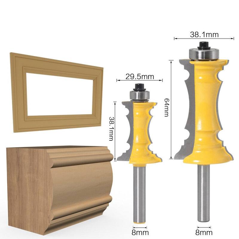 2-teiliges Fräser-Set, 1/2-Zoll-Schaft, Holzbearbeitungs-Holzformfräser, Fräser für Gehrungsplatten, Schranktüren