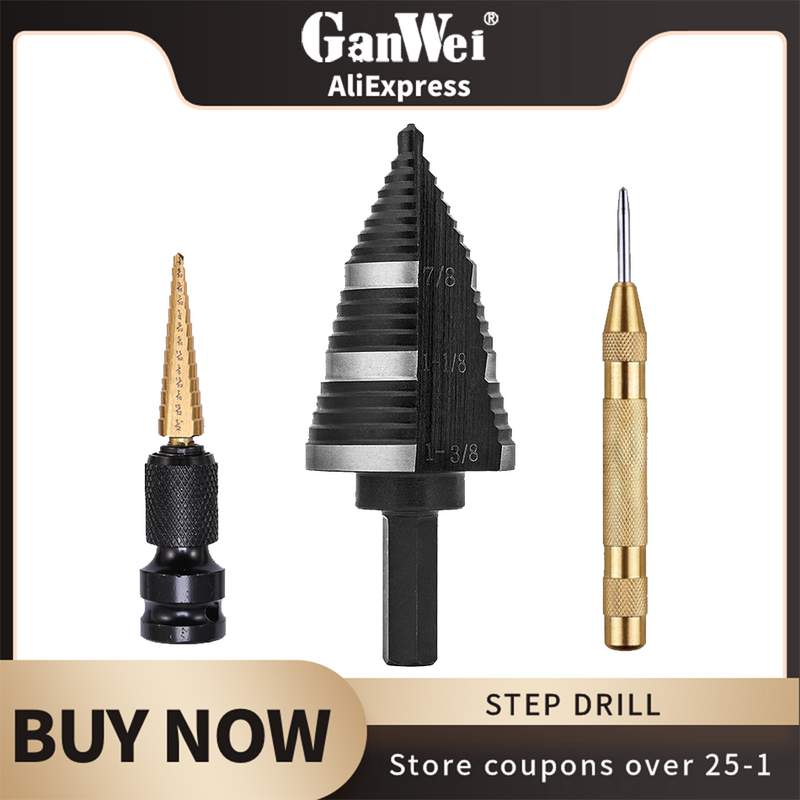 Double Fluted Faster Drilling Step Drill Bit Professional Unibit Drill Bit 7/8 to 1-3/8-In for Metal Steel Wood Aluminum