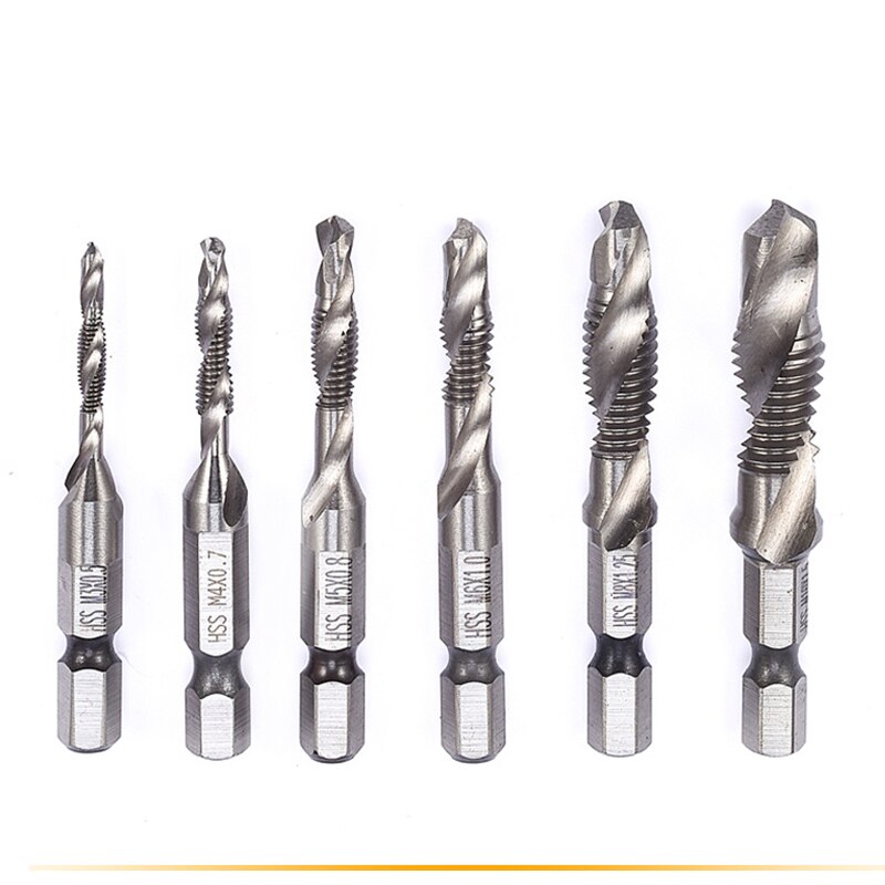 6Pcs Titanium Plated HSS Screw Drill Thread Metric Tap Drill Bits M3 M4 M5 M6 M8 M10 Hex Shank Screw Machine tap Tool