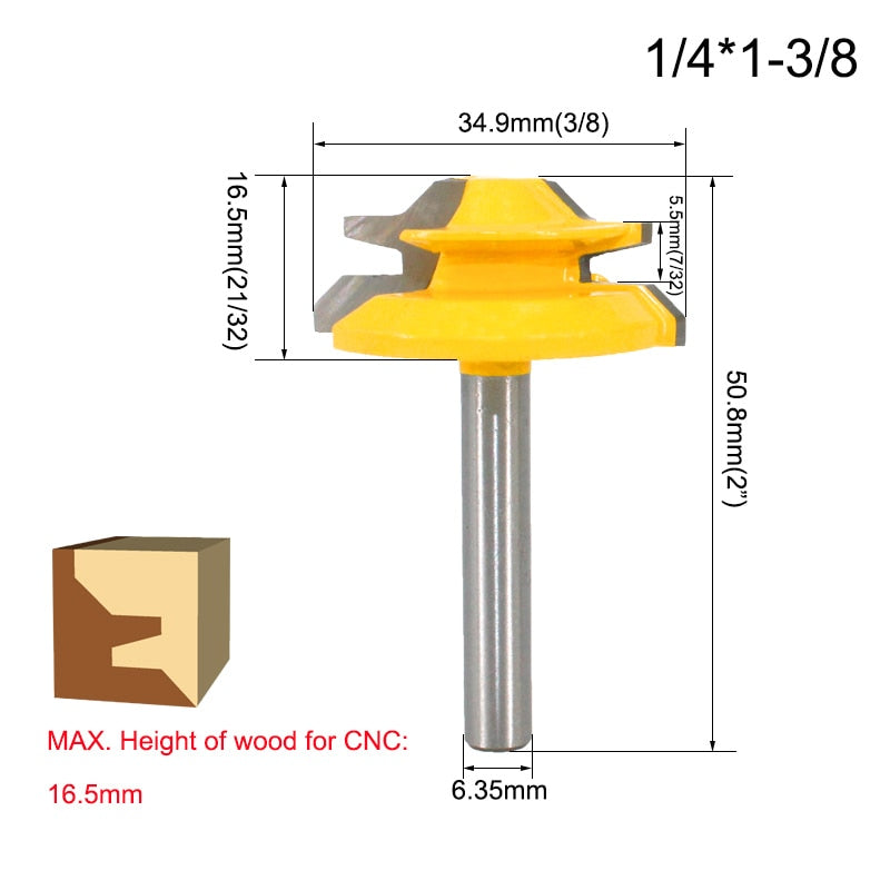 1/4" Shank 6.35MM 8MM 45 Degree Lock Miter Router Bit Tenon Milling Cutter Woodworking Tool