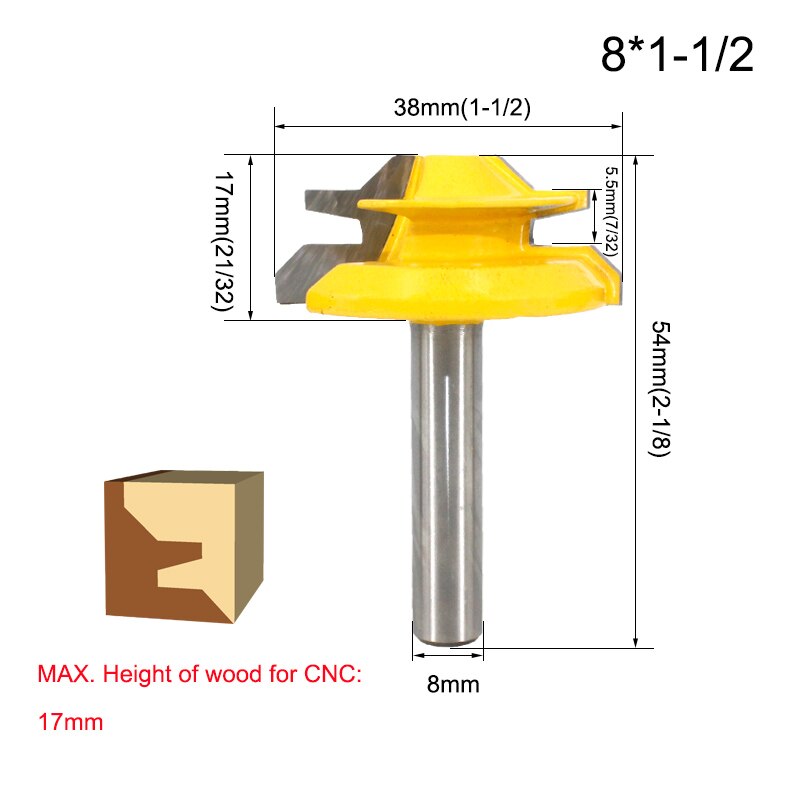 1/4" Shank 6.35MM 8MM 45 Degree Lock Miter Router Bit Tenon Milling Cutter Woodworking Tool For Wood Tools MC01 MC