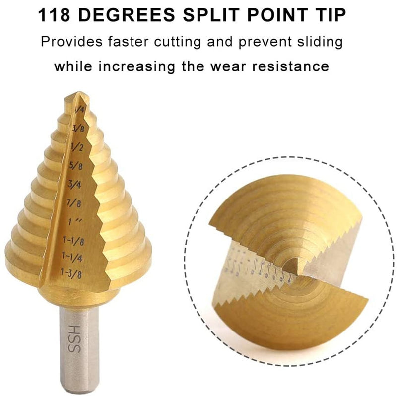 3pcs/5pcs/6pcs Titanium Step Drill Bit Set Hss Cobalt Multiple Hole Step Drilling for Metal Aluminium Wood Drilling Hole
