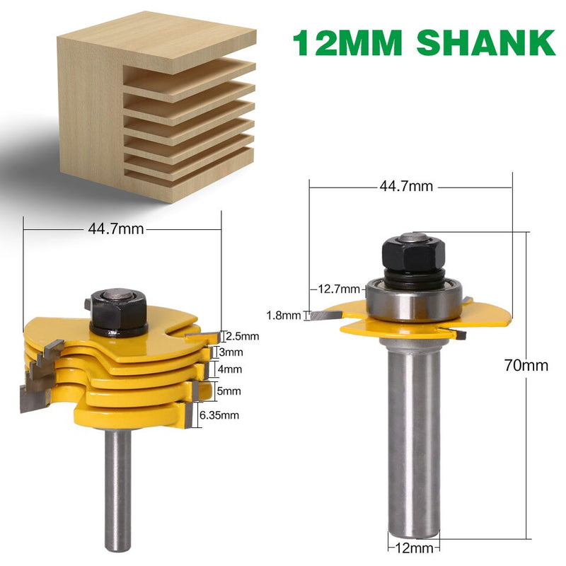 2Pc 6 Piece Slot Cutter 3 Wing Router Bit Set Woodworking Chisel Cutter Tool- 8" 12" Shank Tenon Cutter for Woodworking Tool