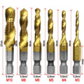 6Pcs Titanium Plated HSS Screw Drill Thread Metric Tap Drill Bits M3 M4 M5 M6 M8 M10 Hex Shank Screw Machine tap Tool