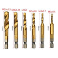 6Pcs Titanium Plated HSS Screw Drill Thread Metric Tap Drill Bits M3 M4 M5 M6 M8 M10 Hex Shank Screw Machine tap Tool