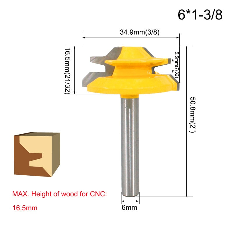 1/4" Shank 6.35MM 8MM 45 Degree Lock Miter Router Bit Tenon Milling Cutter Woodworking Tool For Wood Tools MC01 MC