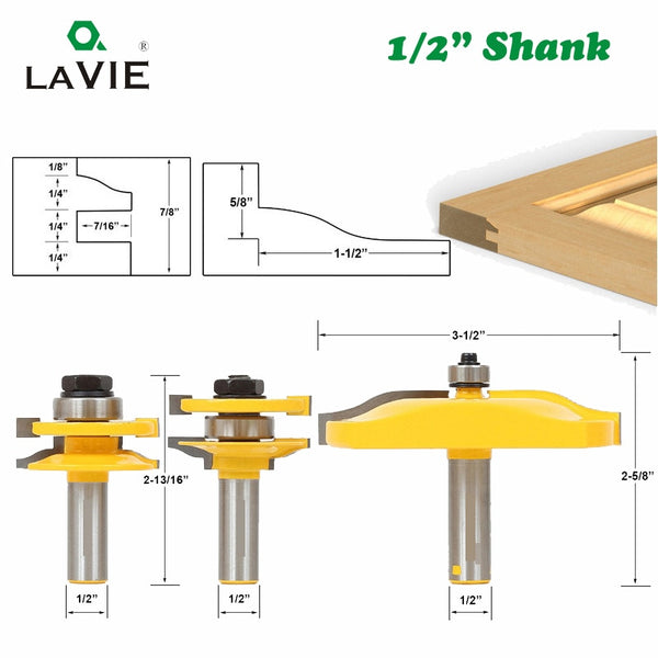 3 teile/satz 12mm 1/2 Schaft Tür Panel Schrank Zapfen Router Bit Set Fräser Für Holzbearbeitung Schneider Schneiden Werkzeuge