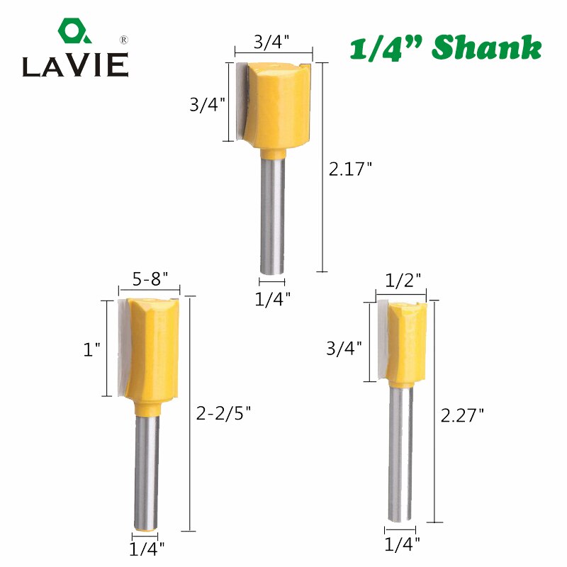 5pcs 1/4 Shank 6.35mm Straight Knife Dado Router Bit Set Trimming Milling Cutter