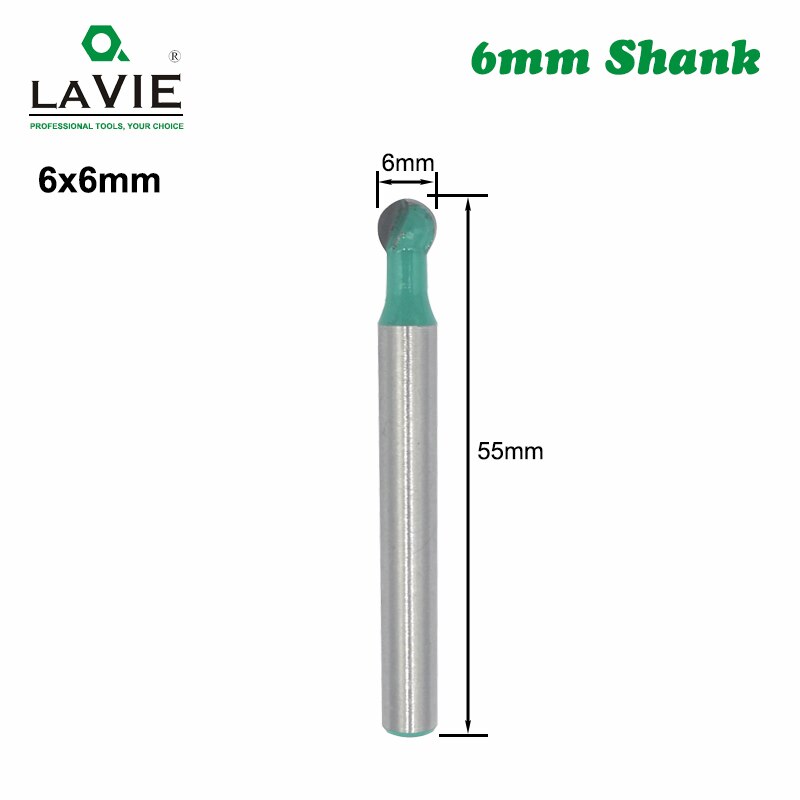 6mm Shank Ball Nose Round Carving Bit Cove CNC Milling Bit Radius Core Tungsten Carbide Router Bit for MC06003