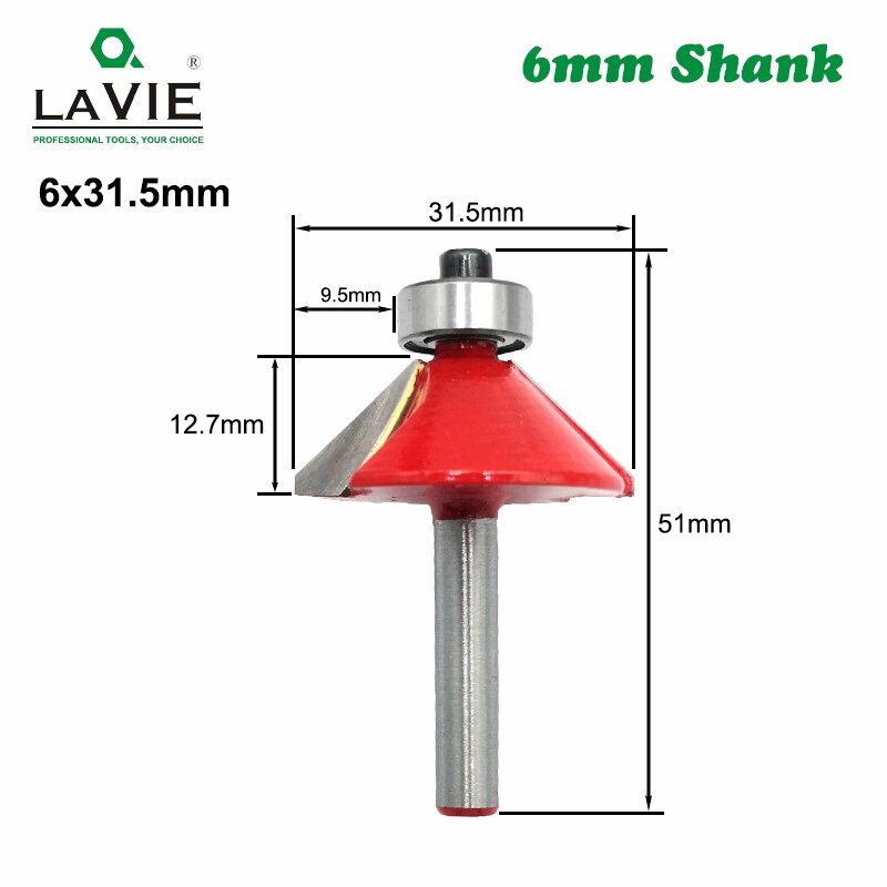 6mm Shank Woodworking Flush Trim Router Bit Beading Bit Corner Round Cove Tungsten Carbide Milling Cutter for Wood MC06013