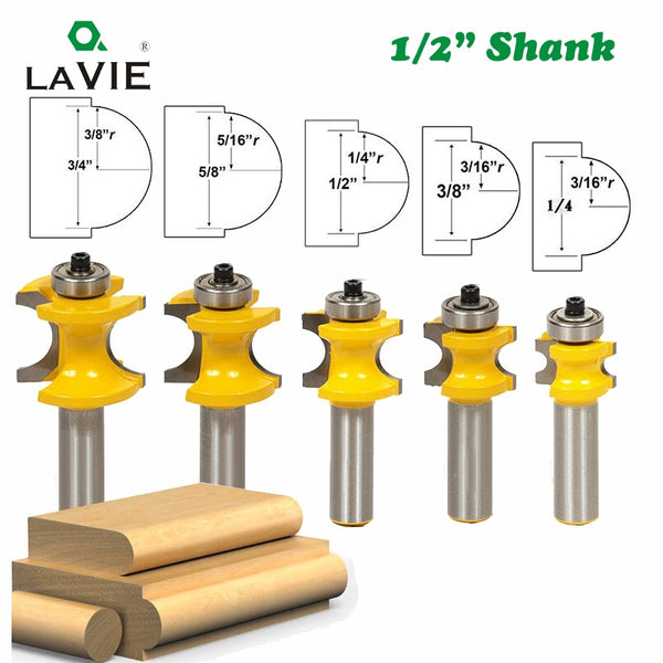 1 PC 12mm 1/2 Shank Bullnose Half Round Bit Endmill Router Bits Wood 2 Flute Bearing Woodworking Tool