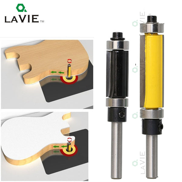 2pcs 1/4 6.35mm Trimming Knife Milling Cutter Carbide Flush Double Bearing Straight Trim Router Bit Woodworking