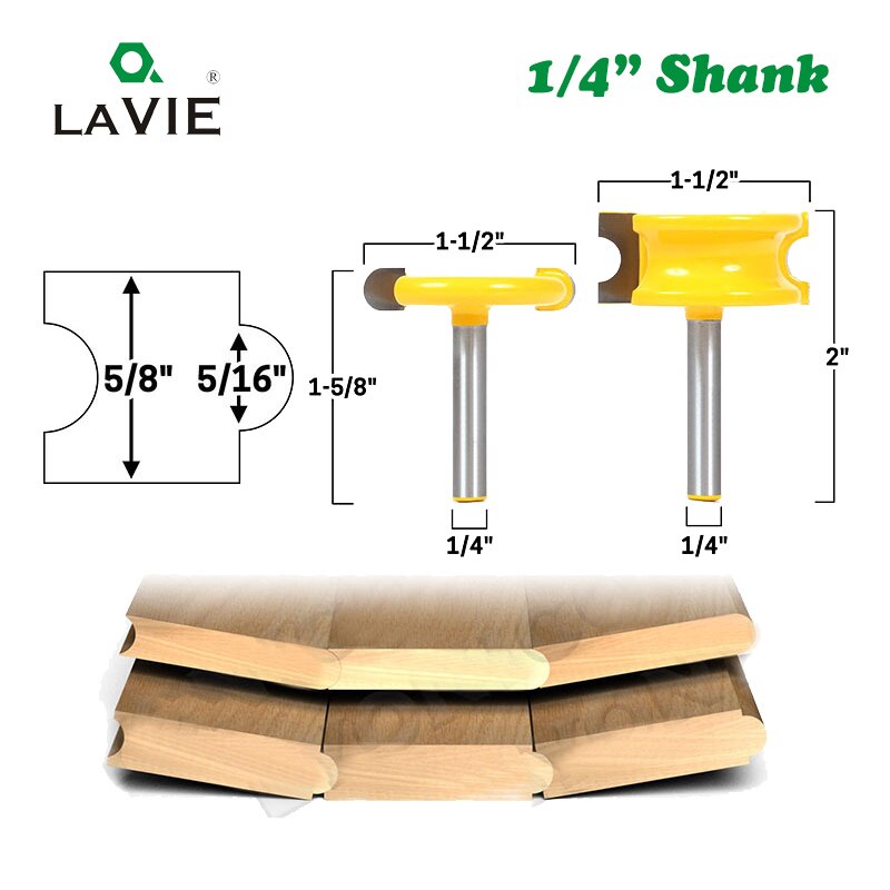 2pcs 1/4" Shank Flute and Bead Router Bit Arc Woodwork T-Shaped Tenon Bits Slotting Router Bit Set Milling Cutter