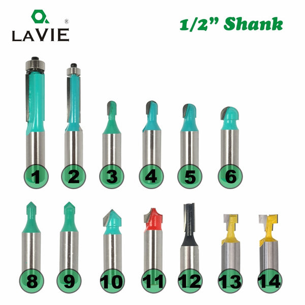 1pc 1/2 Shank Router Bit Wood Chamfer Corner Round Carving Door Frame T Slot Lace Classical Cove Double Roman Ogee Wavy Edge Bit