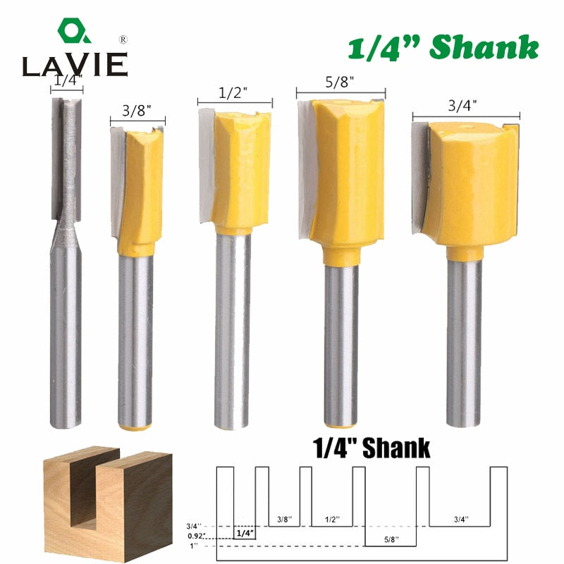 5pcs 1/4 Shank 6.35mm Straight Knife Dado Router Bit Set Trimming Milling Cutter