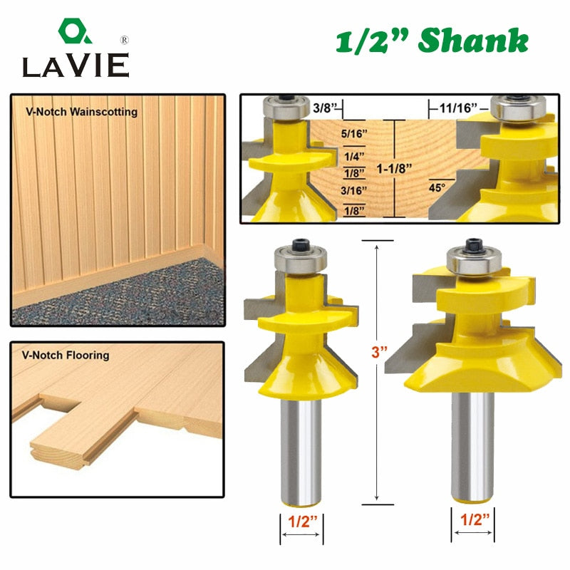 2pcs 12mm 1/2 Shank 120 Degree Router Bit Milling Cutter Frame Groove Tenon Woodworking Engraving Wood Milling Set