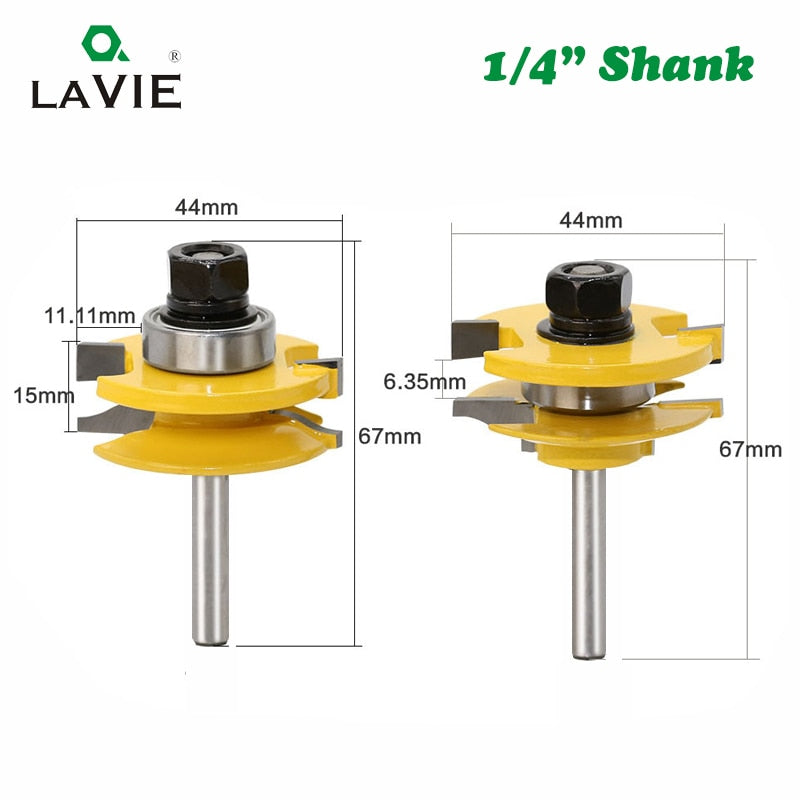 1/4" 2pcs Small Rail and Stile Router Bit Set Door Window Woodworking Knife Tenon Cutter for Wood Milling Tools