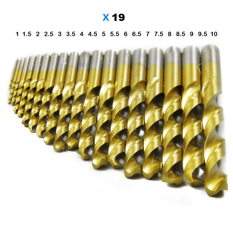 19pcs Titanium Coated 1~10mm HSS & M35 Cobalt Drill Bit Set for Metal Stainless Steel Electric Drill Tools Accessories