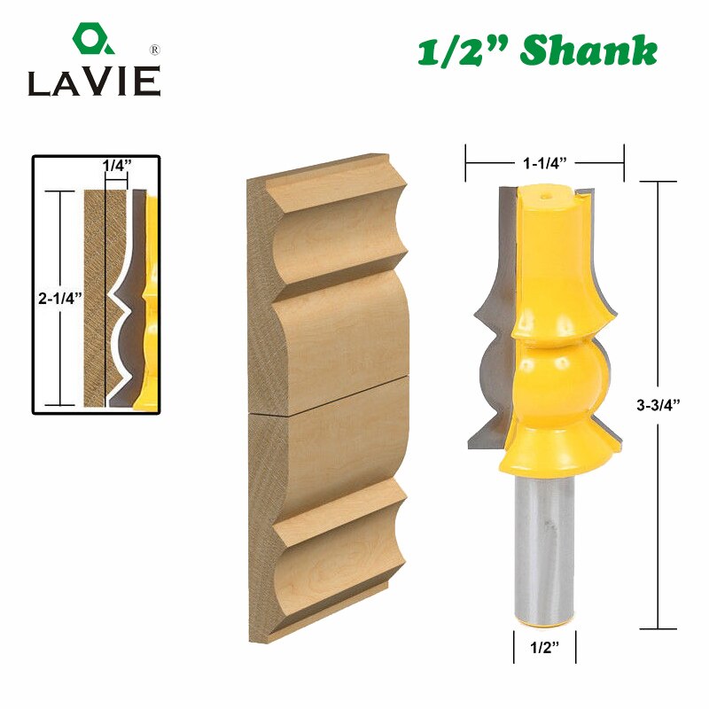 3pcs 12mm 1/2" Shank Crown Molding Router Bit Line Woodworking Cutter Tenon Cutter for Wood Woodworking Tools