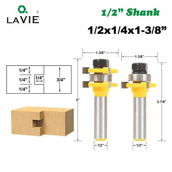 1/2 Shank 12mm Milling Cutters Router Bit Tongue & Groove 3 Teeth T-shape for Wood Milling Cutter Set