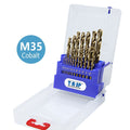 19pcs Titanium Coated 1~10mm HSS & M35 Cobalt Drill Bit Set for Metal Stainless Steel Electric Drill Tools Accessories