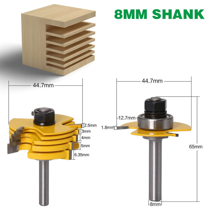 2Pc 6 Piece Slot Cutter 3 Wing Router Bit Set Woodworking Chisel Cutter Tool- 8" 12" Shank Tenon Cutter for Woodworking Tool