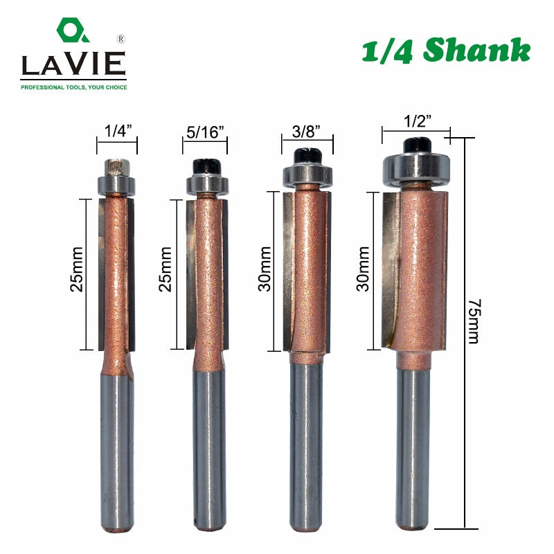 1pc Superior 1/4" Shank Flush Trim Router Bit Straight Wood Milling Cutters for Woodwork 1/4" 5/16" 3/8" 1/2"