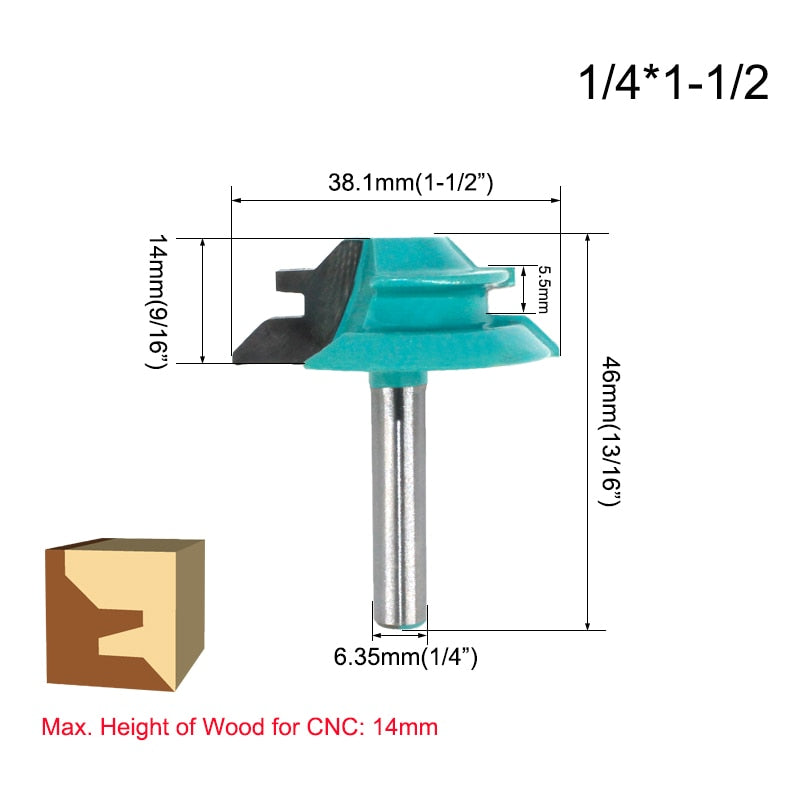 1/4" Shank 6.35MM 8MM 45 Degree Lock Miter Router Bit Tenon Milling Cutter Woodworking Tool For Wood Tools MC01 MC