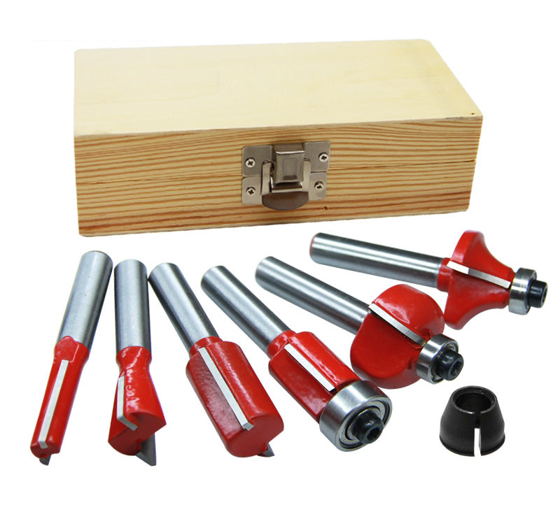 1/4 Zoll 6,35 mm Schaft, Wolframkarbid-Fräser-Set für Holzbearbeitung, mit Holzbox – 6er-Pack