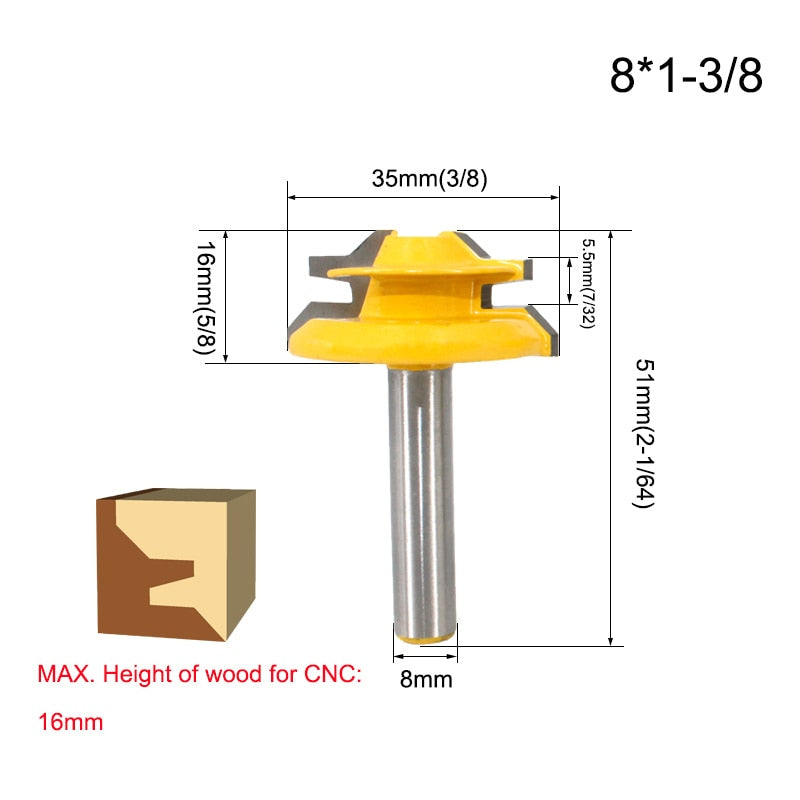 1/4" Shank 6.35MM 8MM 45 Degree Lock Miter Router Bit Tenon Milling Cutter Woodworking Tool For Wood Tools MC01 MC