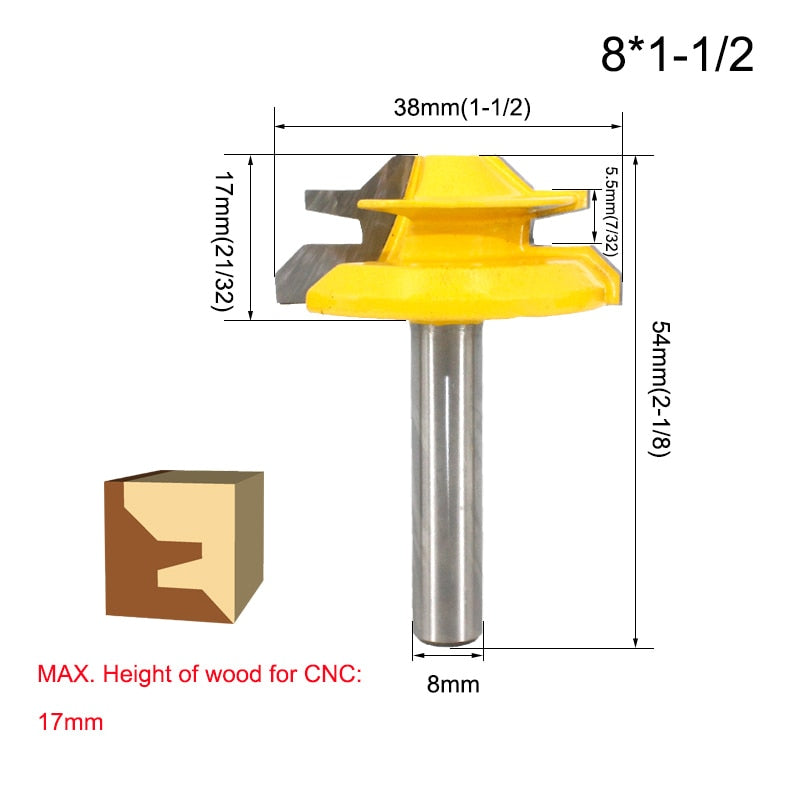 1/4" Shank 6.35MM 8MM 45 Degree Lock Miter Router Bit Tenon Milling Cutter Woodworking Tool For Wood Tools MC01 MC