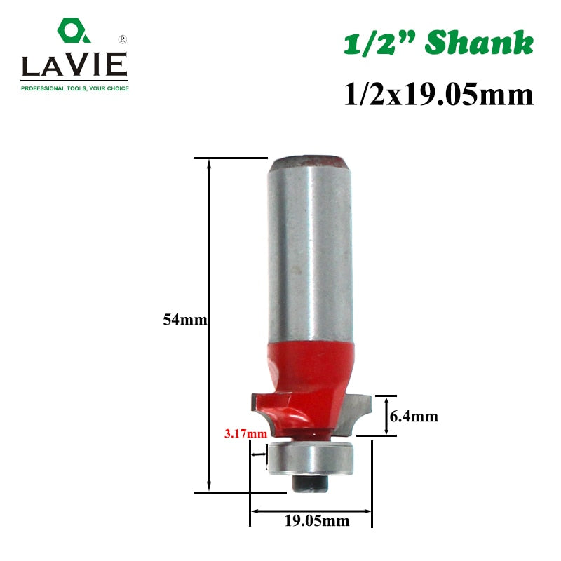 6pcs 12mm 1/2" Shank Corner Round Over and Beading Edging Router Bit Set C3 Carbide Tipped Tenon Cutter
