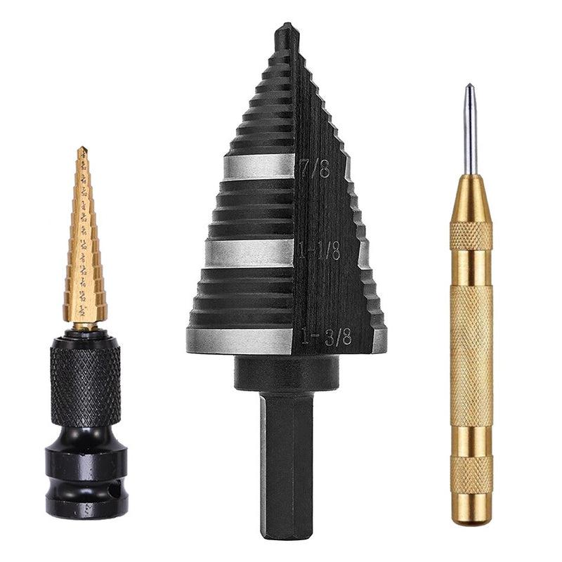 Double Fluted Faster Drilling Step Drill Bit Professional Unibit Drill Bit 7/8 to 1-3/8-In for Metal Steel Wood Aluminum