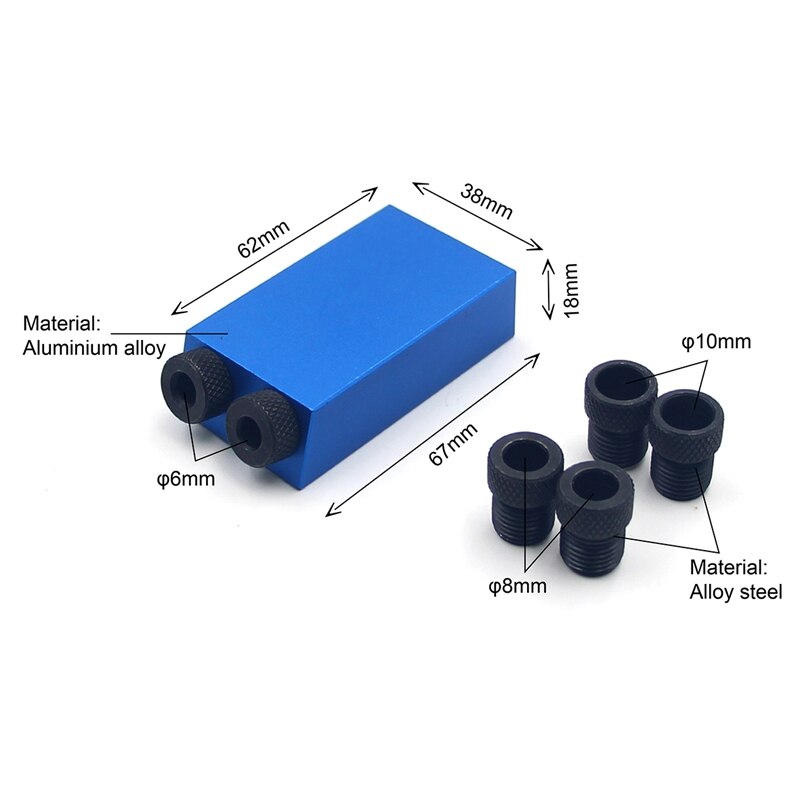 WORKBRO Woodworking Dowel Jig 6/8/10mm Drill Guide Metal Sleeve Wood Drilling Saw Tools Handheld Jigs with Inclined Hole Device