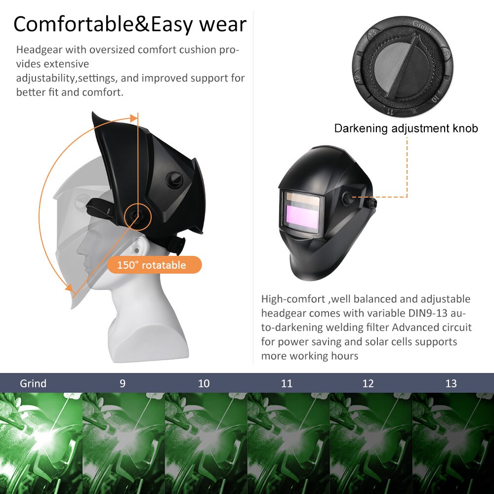 Solar-Schweißmaske, Helm, automatische Verdunkelung, einstellbarer Bereich 4/9–13, MIG, MMA, elektrische Schweißlinse für Schweißmaschine