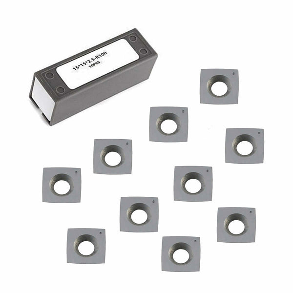 15 x 15 x 2,5 mm 4 Zoll Radius R100 Hartmetalleinsätze für Grizzly H9893 H7354 für Byrd Shelix Schneidköpfe – 10 Stück